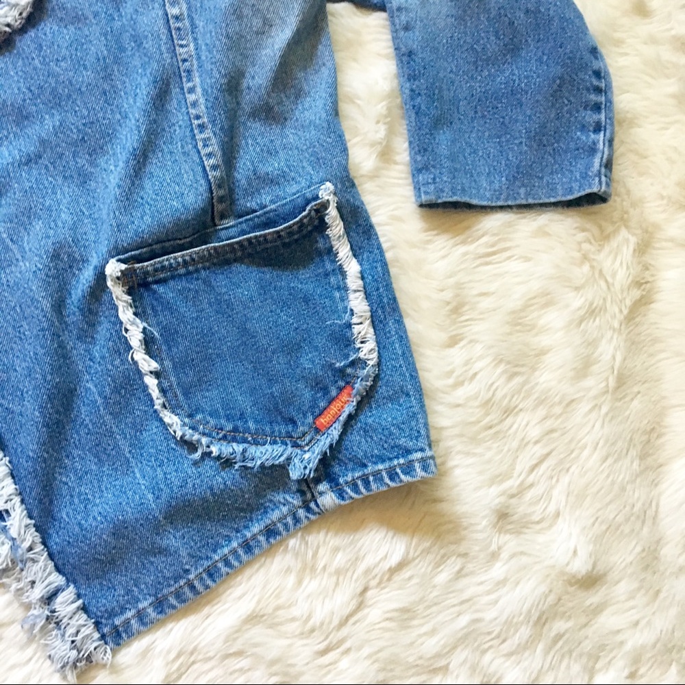 Vintage Oversize Denim Jean Jacket 80s Fringe - Picture 2 of 6
